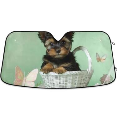 Imagem de Yorkshire Terrier filhote de cachorro para-sol para carro para-brisa bonito dobrável automotivo pára-brisa animal floral retrátil S, 134,6 cm x 59,7 cm