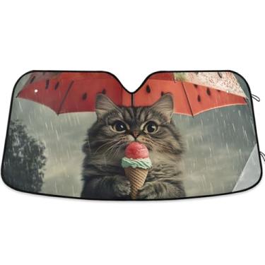 Imagem de Fat Cat Cute Custom Car Windshield Sun Shade Bonito Dobrável Auto Car Shade para Para-brisa Dianteiro Impressão Animal Retrátil M, 139.7 cm x 70.1 cm