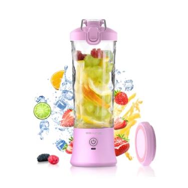 Imagem de SEAINS Liquidificador Portátil, Pessoal Para Shakes E Vitaminas Com Tampa De Viagem 20 Oz, Tamanho Mini 6 Lâminas, Recarregável Via Usb, Academia, Cozinha Ao Ar Livre (Roxo)