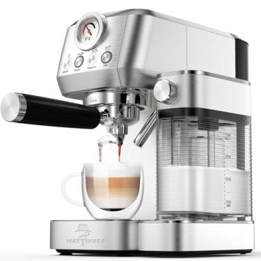 Imagem de MAttinata Máquina De Café Cappuccino Com Vaporizador Leite Automático, Medidor Pressão Compacto Para Expresso, Cafeteira Aço Inoxidável Casa E Escritório