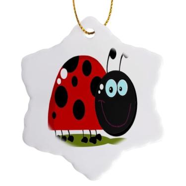 Imagem de 3dRose Ornamento de floco de neve Happy Little Lady Bug Animal Nature Cartoon Floco de neve, 7,6 cm