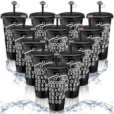 Imagem de Domensi Copo de plástico de futebol americano com tampa e canudo 680 g Copos de plástico reutilizáveis com tampas de palha Presentes de futebol para fãs amigos convidados aniversário escritório