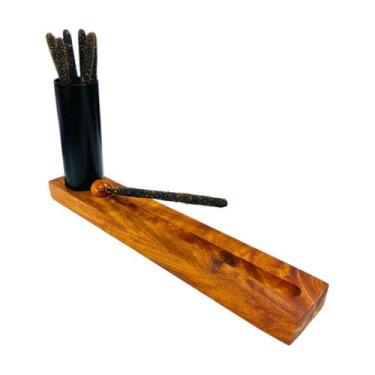 Imagem de Porta Incenso Incensário Madeira Maciça Com Suporte - Equilíbrio Pedra