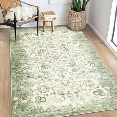 Imagem de Castage Tapete verde 7 x 12 cm, tapetes laváveis Boho para quarto, sala de estar, cozinha, entrada, pequeno, vintage, casa de fazenda, boêmio, envelhecido, oriental, antiderrapante