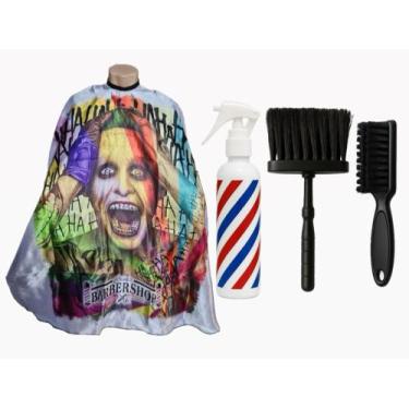 Imagem de Kit Capa Para Corte Barbeiro Personalizada De Cetim Com Zíper Espanado