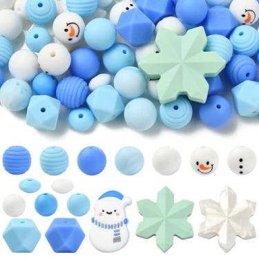 Imagem de UR URLIFEHALL 100 contas de silicone aleatórias de inverno fofas de floco de neve com contas redondas de borracha para artesanato faça você mesmo, caneta com contas, alças de telefone para fabricação