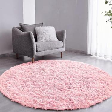 Imagem de Tapete Sala Felpudo Peludo Rosa Bebe Redondo 100 Cm