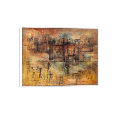Imagem de MUHJDYC Zao Wou-ki Pintura famosa abstrata - imagem de arte em tela - arte de parede para sala de estar - reprodução de impressões (castelo antigo) moldura branca 60x80cm-23x31in