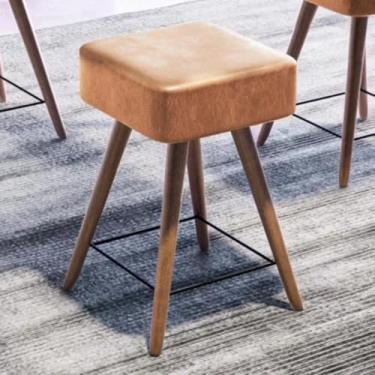 Imagem de Banqueta Rio Baixa, Assento Estofado Preto, Pés em Madeira, 50cm de Altura (AMARULAA)