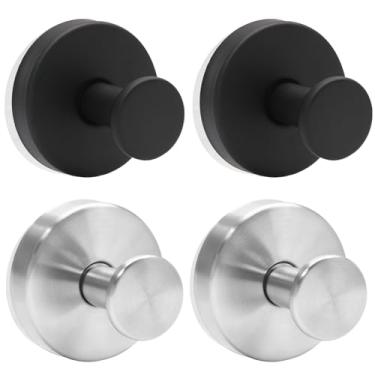 Imagem de LifCratms 4 ganchos de ventosa para chuveiro, ganchos de toalha de aço inoxidável para banheiro, cozinha, porta de vidro, espelho, azulejo (2 peças pretas e 2 peças pratas)