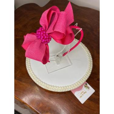 Imagem de Arco com laço de chuva de pérolas rosa pink - Pingo de mel baby 