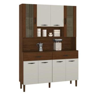 Imagem de Kit Cozinha 8P 2G 122 cm Golden Nogueira Off White Cp Ripado KTP - Kit