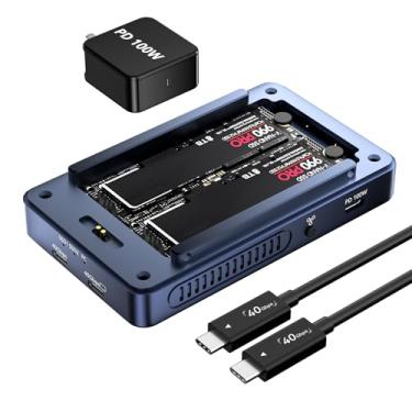 Imagem de ANYOYO Gabinete Ssd Nvme M.2 De 40 Gbps Com Ventilador Resfriamento, Compartimento Duplo Compatível Thunderbolt 3/4/Usb 4.0, Suporte Para Monitor 4K A 60 Hz, Software Raid 2*Usb C Macbook Pro/Air/M1