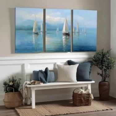 Imagem de Kit 3 Quadros Decorativos Canvas, Mar, 40x50cm, Arte Para Quarto, Sala, Corredor
