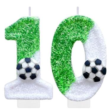 Imagem de Velas de número de aniversário de futebol para bolo, vela branca número 10, topo de bolo de futebol para decoração de festa de aniversário, suprimentos de lembrancinhas