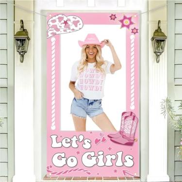 Imagem de Urlax decorações de festa de cowgirl ocidental vamos lá meninas cowgirl aniversário foto cabine prop oeste selvagem rosa cowgirl pano de fundo decoração de festa de despedida de solteira par