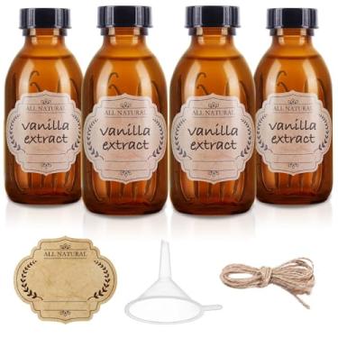 Imagem de Pacote com 12 garrafas de vidro Boston de 118 ml com tampa, garrafas de vidro vazias para extrato de baunilha caseiro, óleos essenciais, suco, poção, xarope, líquidos, presente de Natal (pacote com 4)