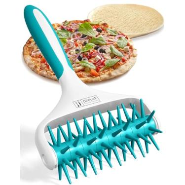 Imagem de Orblue Doca de massa de pizza, rolo de pastelaria com espigões, ferramenta de ancoragem de pizza para cozinha doméstica e comercial – Acessórios para fazer pizza que evitam que a massa fique com bolhas, água-marinha
