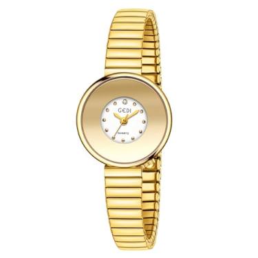 Imagem de Gosasa Dainty Relógio feminino de quartzo, fácil leitor, vintage, pulseira com pulseira de expansão de aço inoxidável, elegante relógio de pulso feminino dourado e prata - ajuste confortável em pulsos