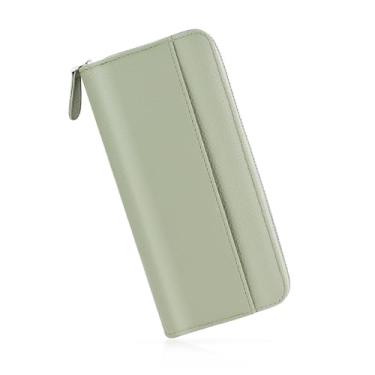Imagem de WishLotus Carteira longa feminina, carteira clutch de couro PU com zíper dobrável porta-cartão de crédito para mulheres, Verde, 7.9 x 3.7 x 1.2 inch, Simples