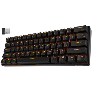 Imagem de RK ROYAL KLUDGE Teclado mecânico RK61 sem fio 60% modo triplo BT5.0/2.4G/USB-C, teclado mecânico sem fio de 61 teclas, teclado compacto para jogos com software (interruptor azul intercambiável, preto)