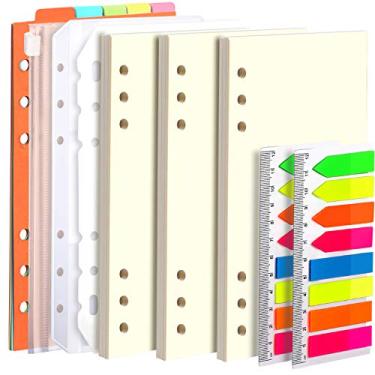 Imagem de Refil de papel A6, pacote com 3 45 peças de papel de folha solta A6, com marcadores de página, bolsos para fichário, divisórias e réguas, LEOBRO 6 anéis A6 refil de inserção de papel para agenda e cadernos