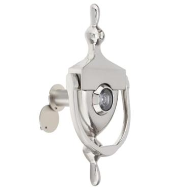 Imagem de HOJLKLD Aldrava e visualizador, aldrava de 15 cm de altura, olho mágico de latão sólido de 180 graus com capa de privacidade, furo de 9/40.6 cm, para porta de espessura de 3,5 a 4,5 cm (níquel