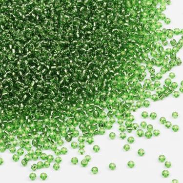 Imagem de Tibaoffy Verde transparente com contas forradas de prata tamanho 8/0 artesanato contas de semente de vidro 3 mm para fabricação de joias (total cerca de 100 g cerca de 3600 peças)