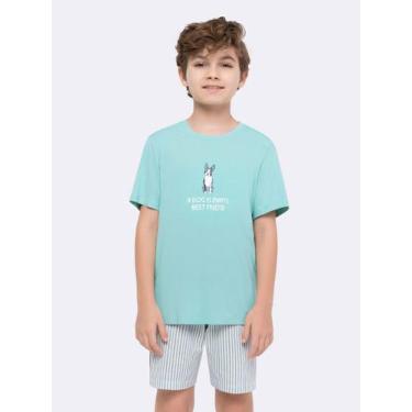 Imagem de Pijama Manga Curta com Bermuda Masculino Infantil - Veggi, Verde, 6, M