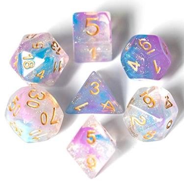 Imagem de UDIXI 7 Piece Dice Set DND Swirls Iridecent Dice for Dungeons and Dragons Pathfinder DND RPG MTG Table Gaming Dice (Purple Blue)