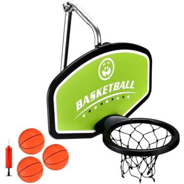 Imagem de Cesta de basquete de trampolim, com bomba e mini bolas, fácil de montar, resistente para encaixe, impermeável, acessório de trampolim, verde