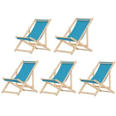 Imagem de Kit 5 Cadeiras Espreguiçadeira Preguiçosa Dobrávl Sem Braço Natural - 