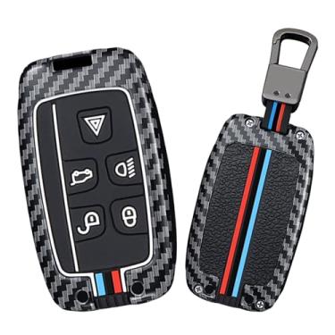 Imagem de HIBEYO Capa de chaveiro de carro adequada para Land Rover LR4 Range Rover Sport Evoque Jaguar XF XJ XJL F-pace Capa de chave de metal e silicone que brilha no escuro - um chaveiro (linhas vermelhas e