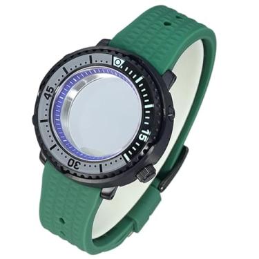 Imagem de FEIYASHI Caixa de relógio preta enlatada tartaruga de atum vidro de cristal de safira para NH34 NH35 NH36 movimento 100 m à prova d'água, Movimento 17 nh35 + anel capítulo azul, Caixa de relógio de