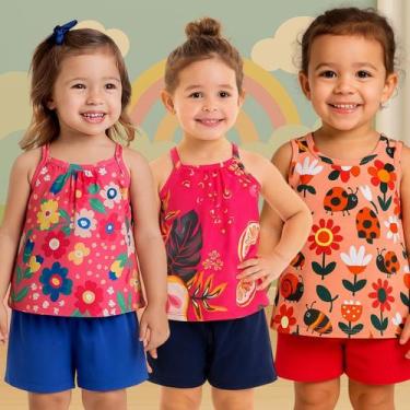 Imagem de Kit 3 Conjuntos Infantil Menina Blusa Regata e Short Kyly, 4, Kit 12