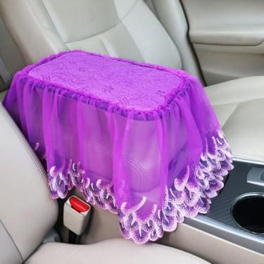 Imagem de MINGZAIQIPEI Capa de apoio de braço com babados de renda com borlas, capa de console central para carro, almofada de apoio de braço central para a maioria dos protetores de decoração de carros (2)