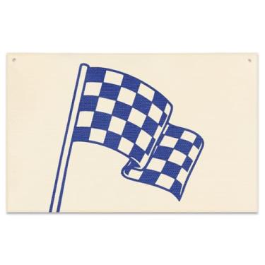 Imagem de Decoração de quarto de menino, decoração de sala de jogos, faixa de lona para quarto de carro de corrida Little Racer Dude, bandeira xadrez de búfalo, bandeira pendurada, perfeita para decoração de