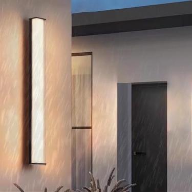 Imagem de Arandela de parede LED moderna para uso externo com faixa longa IP65 à prova de chuva para varanda luminária de parede preta minimalista de alumínio interior/exterior para jardim, villas, garagem