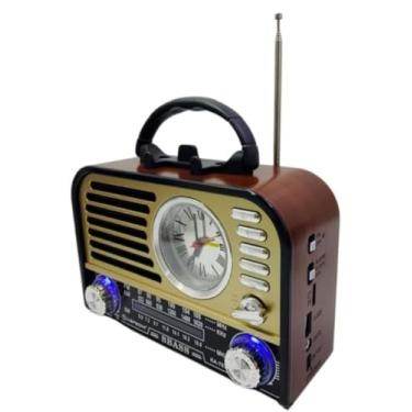 Imagem de Rádio Retrô Portátil AM/FM/SW, 3W, Bluetooth 5.1, com Lanterna, Relógio Analógico, Entrada USB/SD, Bivolt