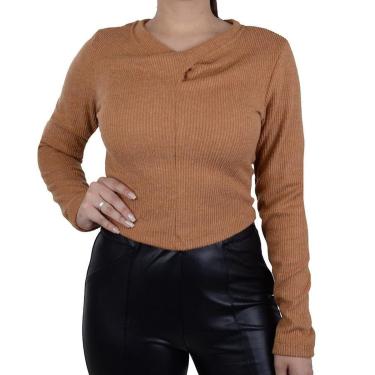Imagem de Blusa Feminina Averzzy Cropped Canelado Marrom - 6442-Feminino