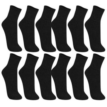 Imagem de Kit 12 Pares de Meias Atoalhadas Esportiva Cano Médio Trifil, 39, Pret