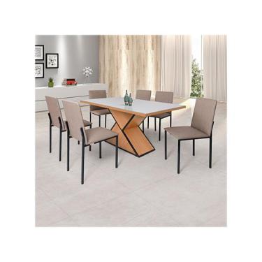 Imagem de Mesa de Jantar 6 Cadeiras Retangular Ciplafe Dubai, Off White e Linho 