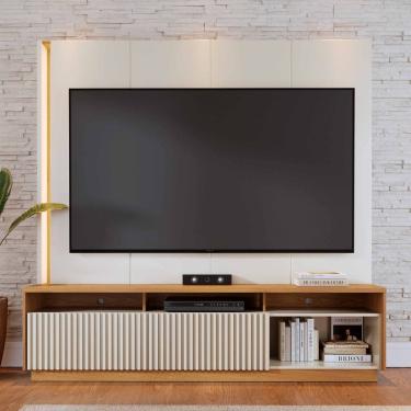 Imagem de Estante Home Ripada para TV até 75 Polegadas com LED 2 Portas de Correr Jordão Colibri