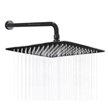 Imagem de Chuveiro Ducha Quadrado Inox Area Externa Piscina Banheiro Modelo Curvado Preto