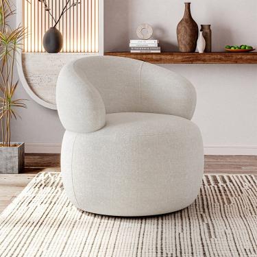 Imagem de Poltrona Design Sofisticado Orgânica Luxo Fino Acabamento Eloah Giratória Bouclé Italiano Off White