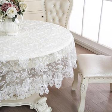 Imagem de ZHUIDUSI Toalha de mesa redonda de renda branca 228,6 cm floral bordada decoração macramê crochê vintage capa de mesa de jantar chique chique capa de mesa de jantar para mesa de jantar | cozinha |