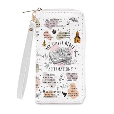 Imagem de Ialtsidws Carteira feminina – Carteira com zíper com alça de pulso e compartimentos para cartão, carteira com bolso para moedas, bolsa para celular, presentes para mulheres, amigas, Bíblia 1, Moderno