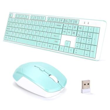 Imagem de Conjunto verde de teclado e mouse, conexão sem fio USB de 2,4 G, teclados padrão e mouses ópticos silenciosos para uso em escritório de estudo (1)
