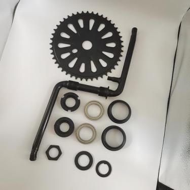 Imagem de ZZRSDAN Roda dentada preta de 165 mm/44T e atualização, novo kit de manivela de pedal de 5 cm de largura, manivela de uma peça, para motor de 2 tempos, bicicleta motorizada a gás 48cc/66cc/80cc