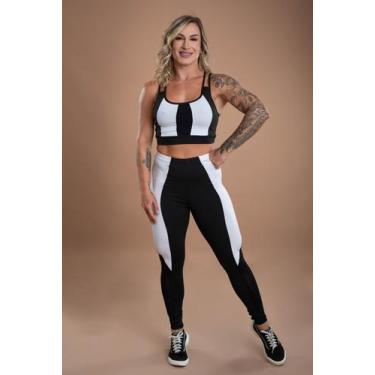 Imagem de Conjunto Fitness Feminino Calça Legging Cintura Alta Detalhe Recorte E